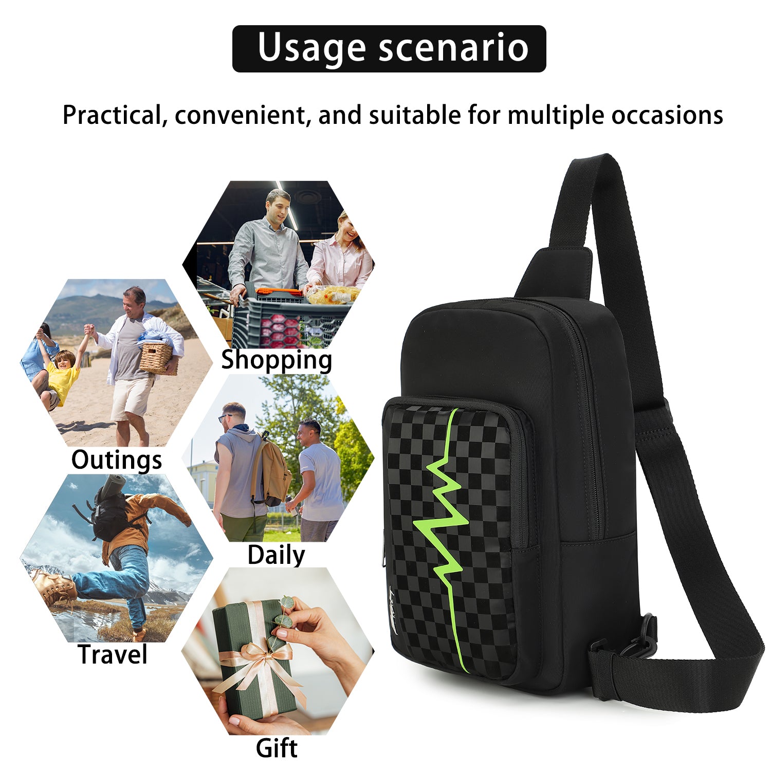 BE SMART Heartbeat Line Chest Bag Men