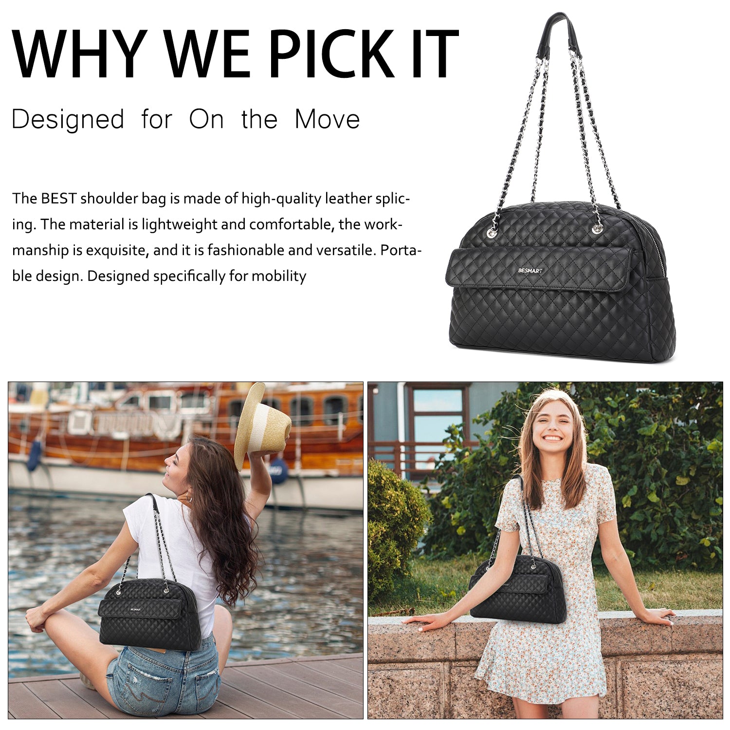 BE SMART Quilted Tote Bag for Women