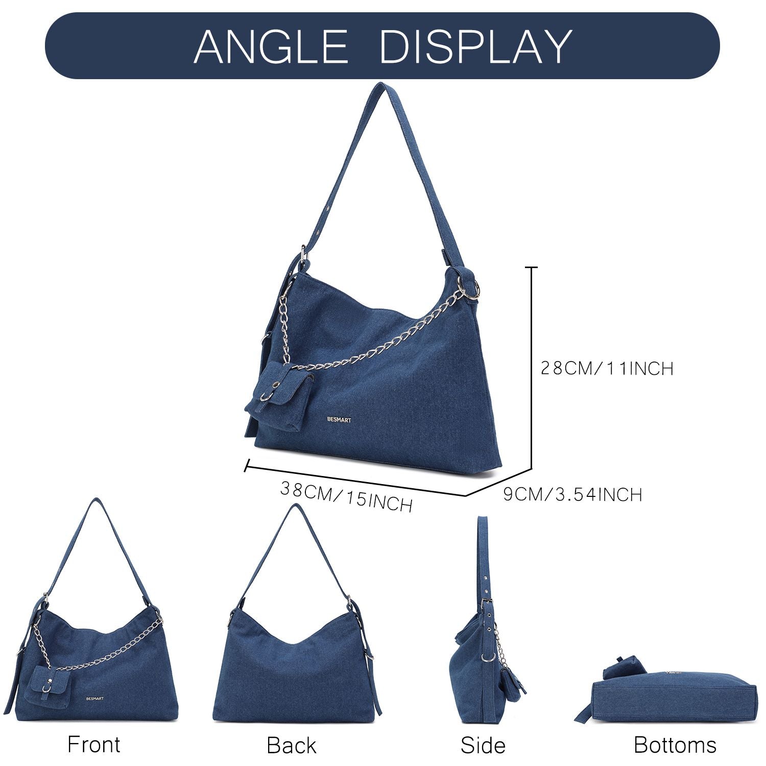 BE SMART Denim Hobo Tote Bag