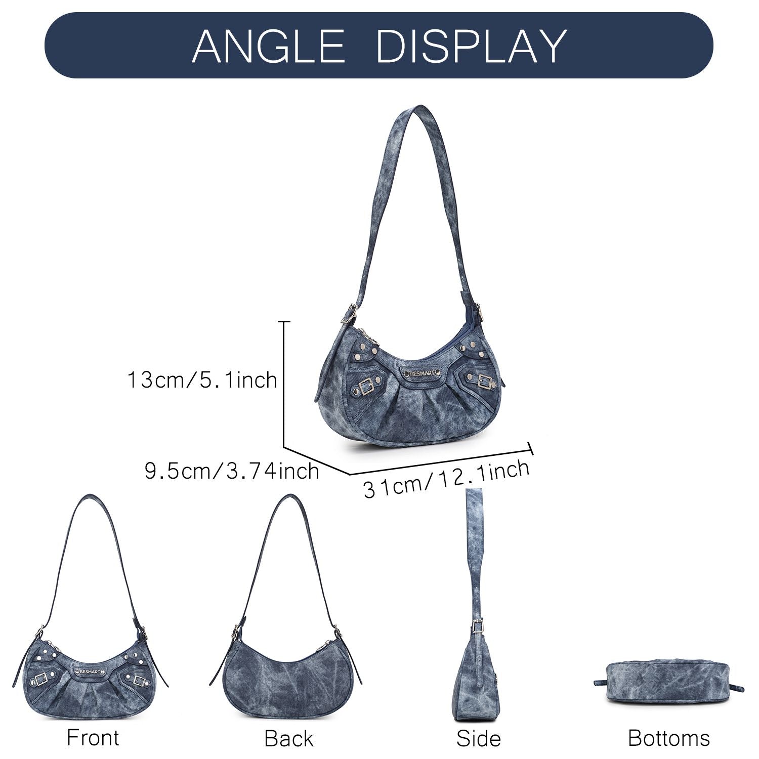 BE SMART Denim Style PU Underarm Shoulder Bag
