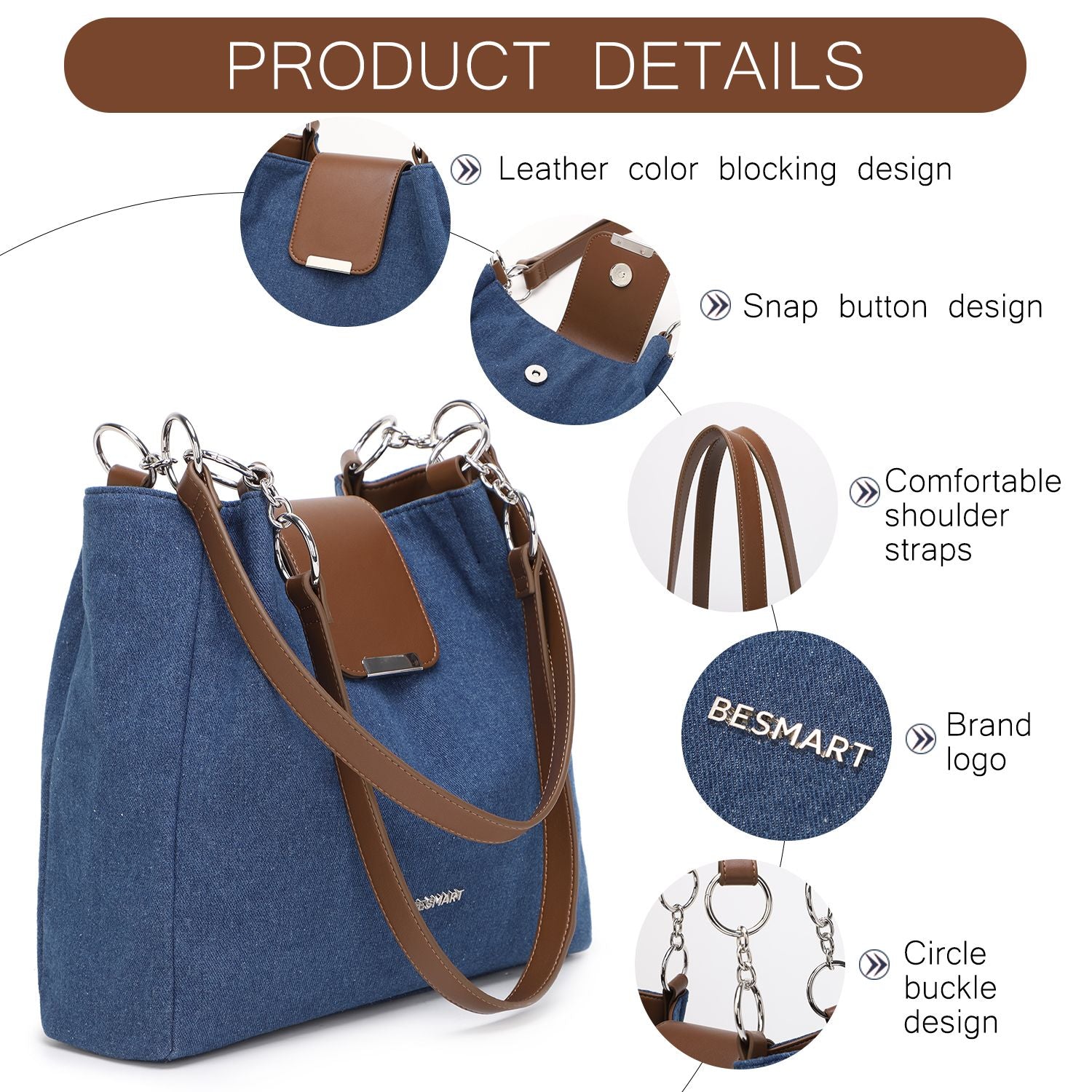 BE SMART Denim Chain Tote Bag