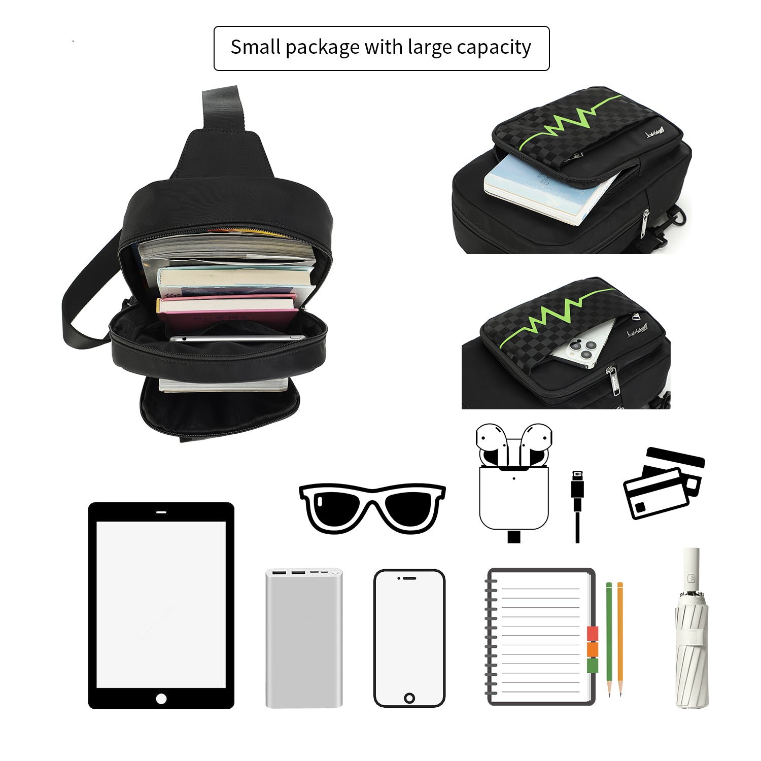 BE SMART Heartbeat Line Chest Bag Men