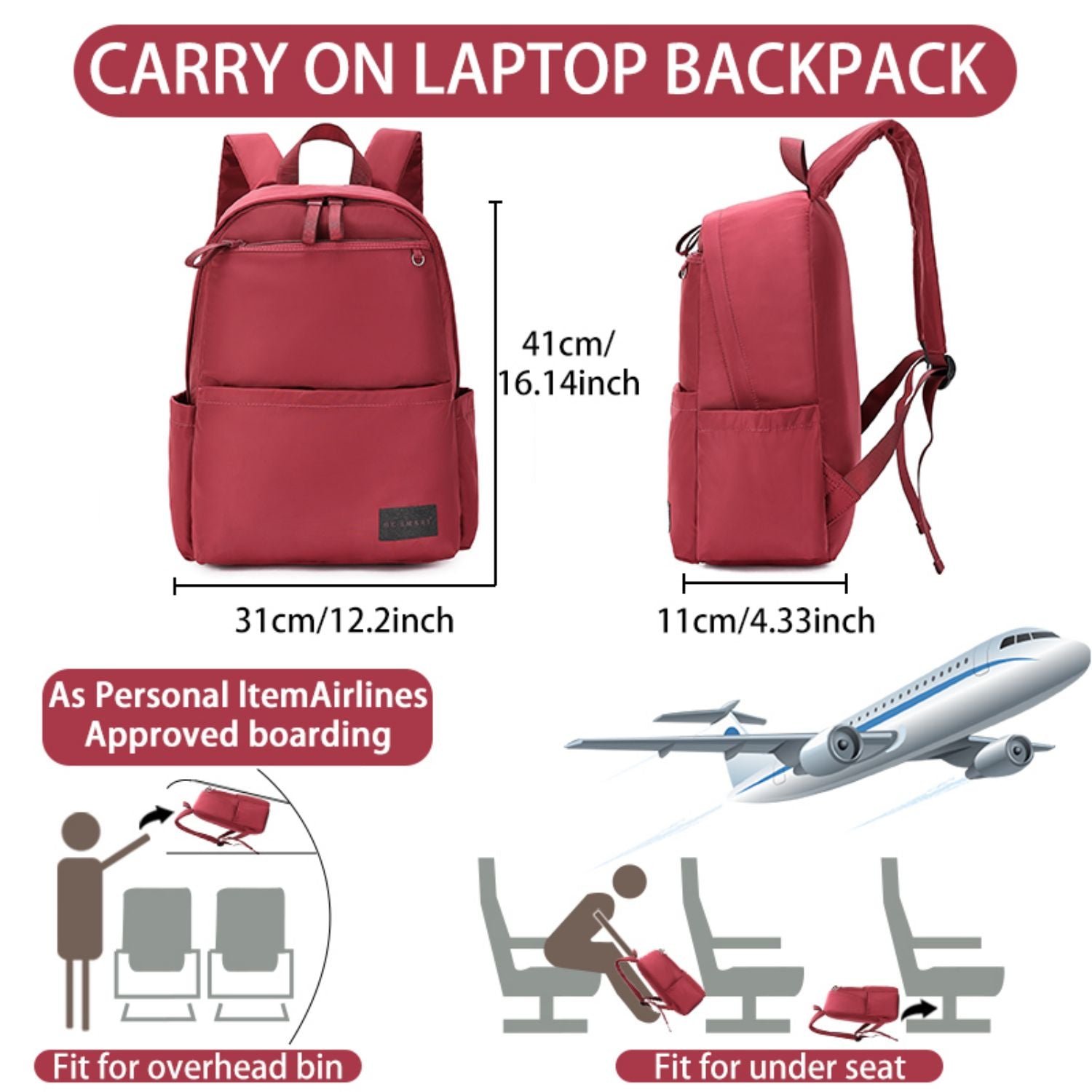 BE SMART Red Lightweight Backpack For Women