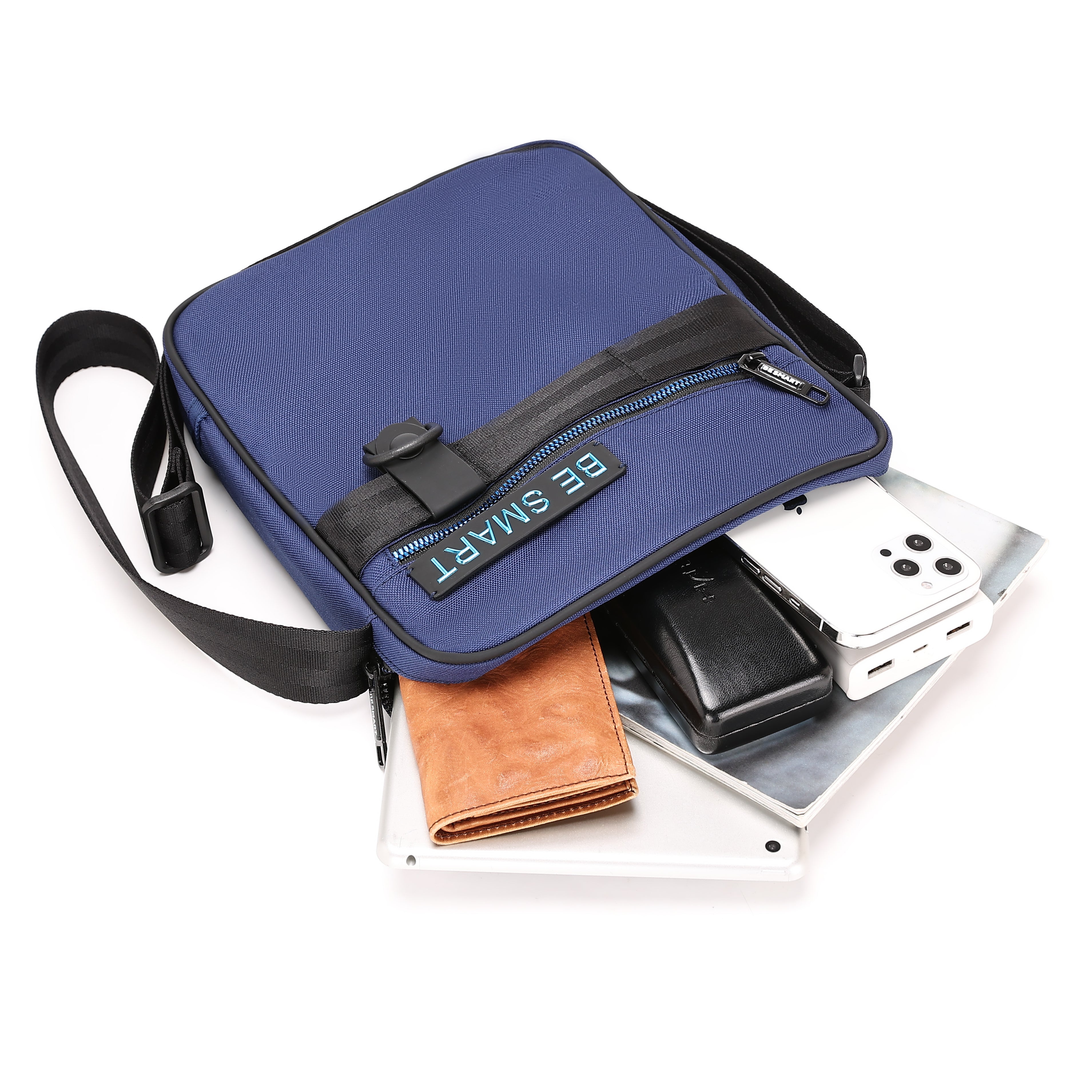 BE SMART Dark Blue Contrast Color Crossbody Bag Commuter Style