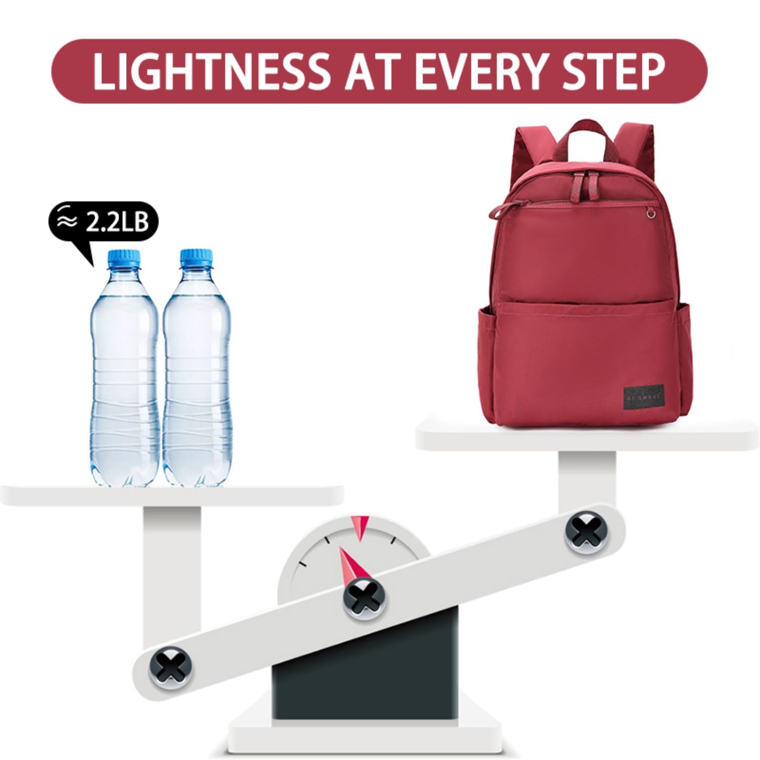 BE SMART Red Lightweight Backpack For Women