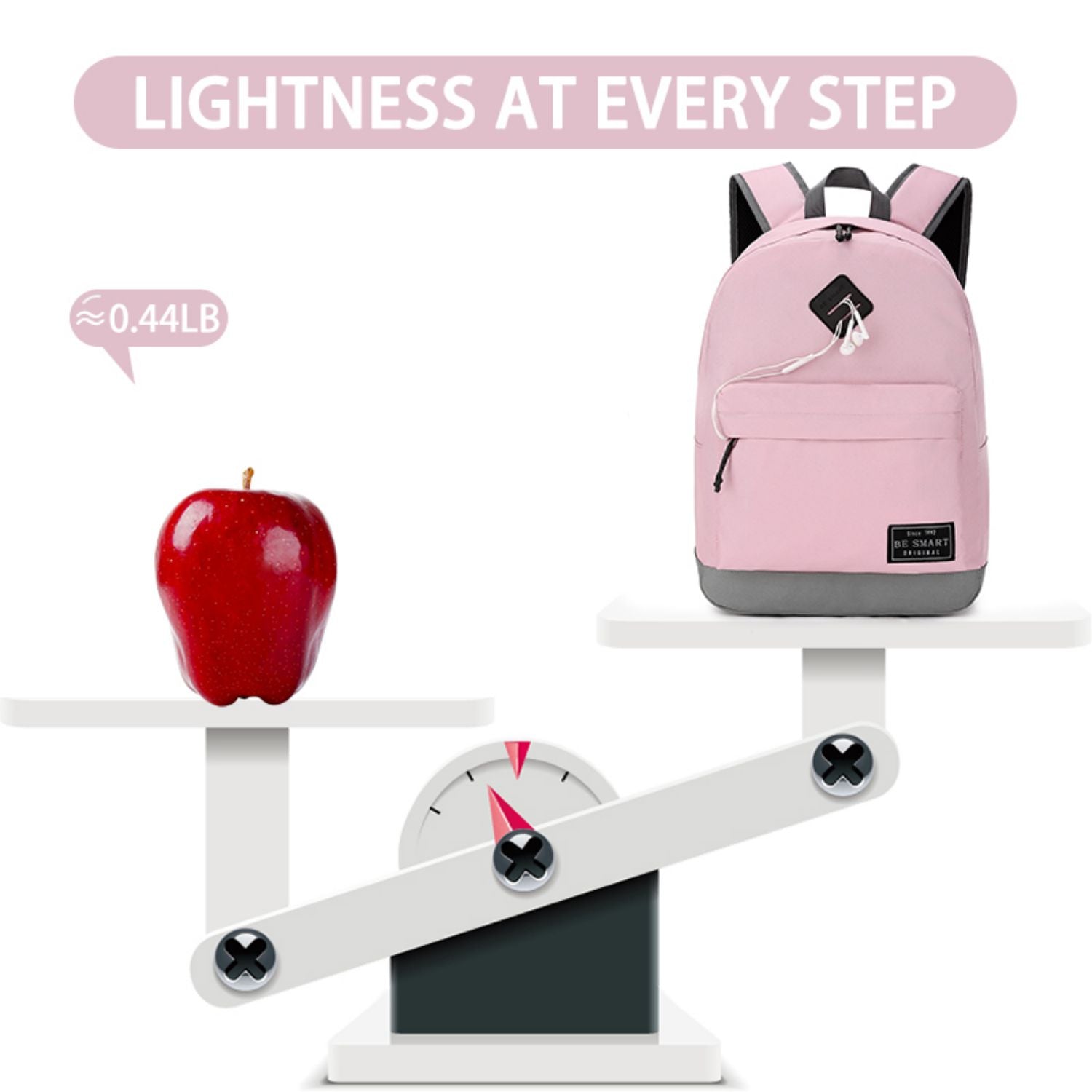 BE SMART Pink Backpack with Headphone Storage