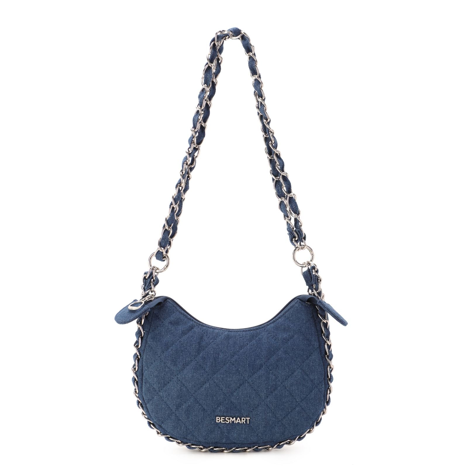 BE SMART Heavy Metal Chain Denim Crescent Bag