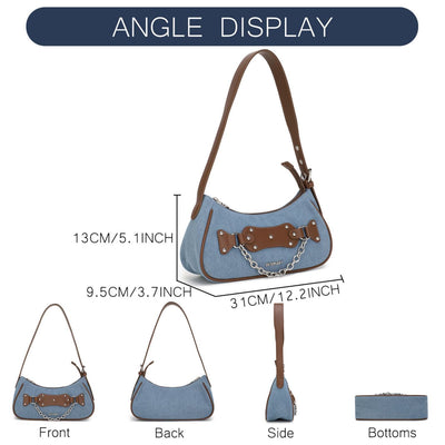 BE SMART Waterproof Denim Shoulder Bag Women Handbag Evening Bag Trendy Women's Y2k Armpit Bag Underarm Hobo Purse Date Bag Fashion Casual Daypack Punk Style Sling Bags Satchel Bag 2024