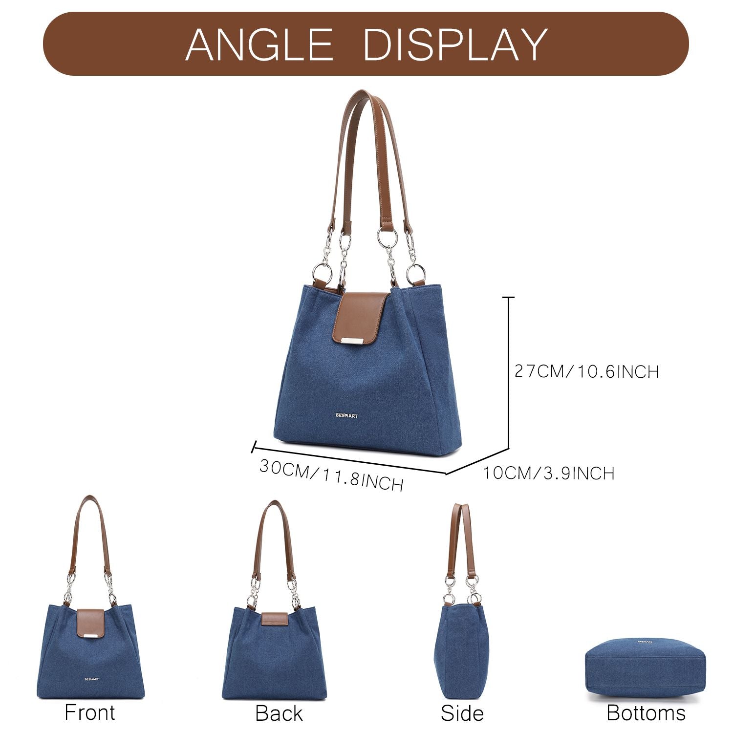 BE SMART Denim Chain Tote Bag