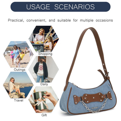 BE SMART Waterproof Denim Shoulder Bag Women Handbag Evening Bag Trendy Women's Y2k Armpit Bag Underarm Hobo Purse Date Bag Fashion Casual Daypack Punk Style Sling Bags Satchel Bag 2024