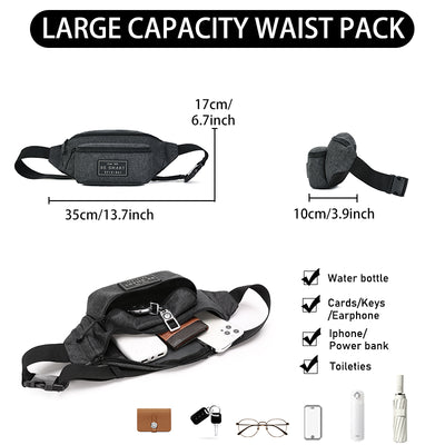 BE SMART Multi-Pockets Waist Pack for Men and Women，Waterproof Fanny Pack Belt Bag for Trave Sport Running Hiking Cycling Walking workout，Shoulder Bag Chest Crossbody Bags with Adjustable Strap