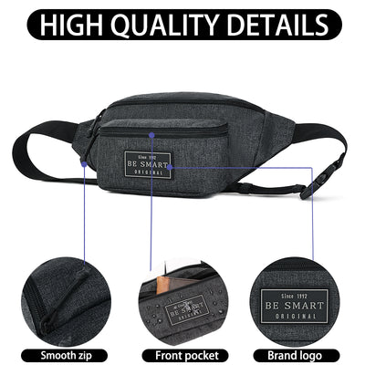 BE SMART Multi-Pockets Waist Pack for Men and Women，Waterproof Fanny Pack Belt Bag for Trave Sport Running Hiking Cycling Walking workout，Shoulder Bag Chest Crossbody Bags with Adjustable Strap